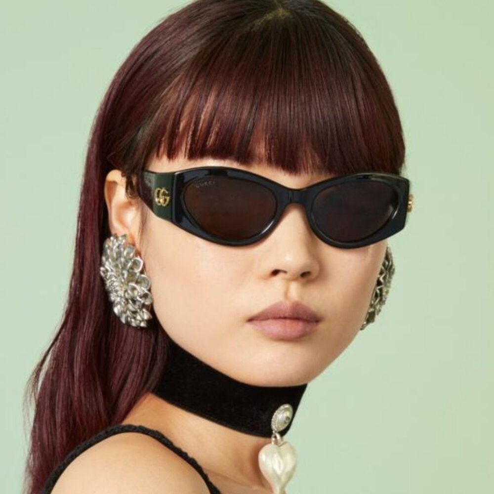 NEW GG1401S 001 GUCCI BLACK GRAY OVAL WOMEN GUCCI SUNGLASSES - Picture 11 of 15